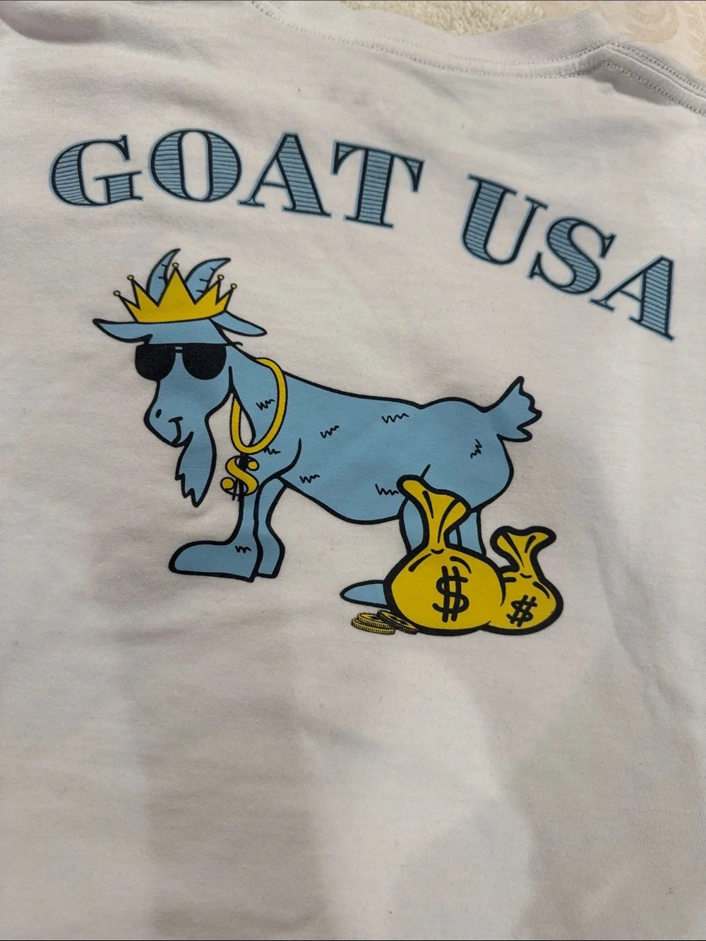 Kids White Short-Sleeve Tee with Blue Goat Graphic